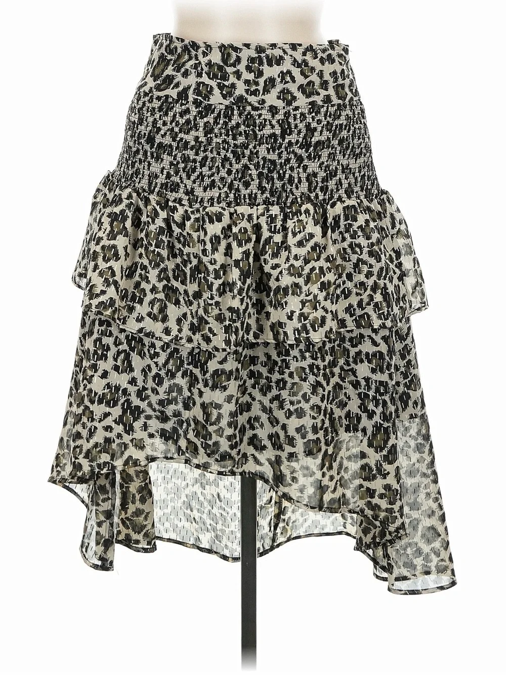 NWT! WALTER BAKER Dusty Olive Metallic Leopard Asymmetric Minty Skirt. Size 6.